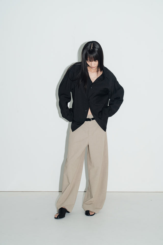 清透紋理鬆身襯衫 (黑)