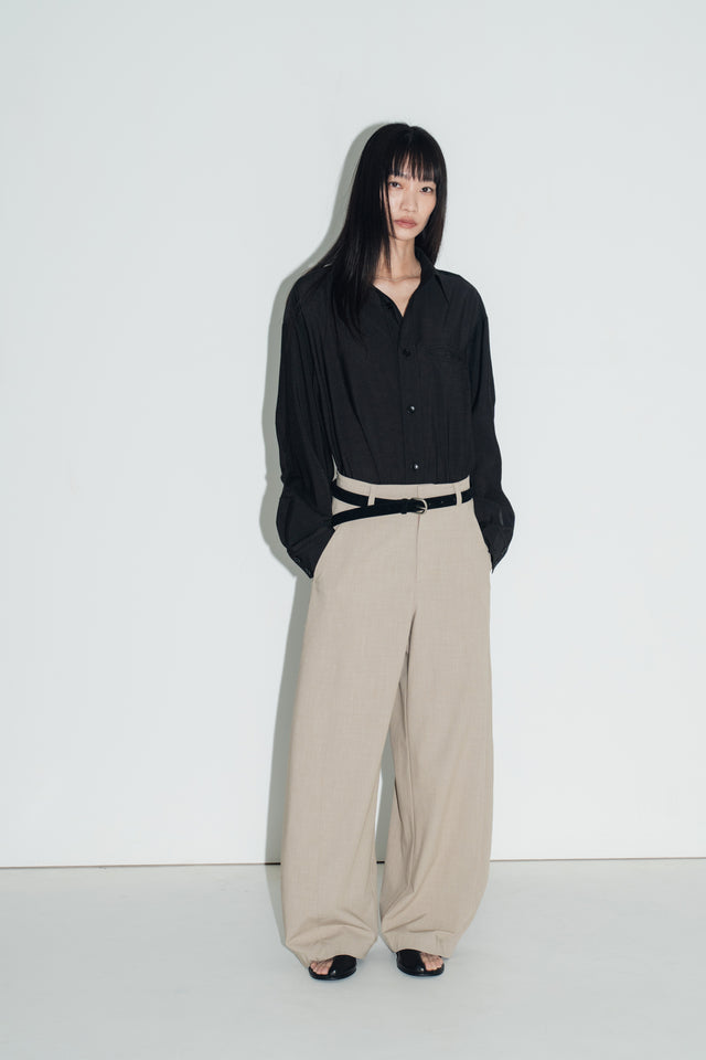 清透紋理鬆身襯衫 (黑)