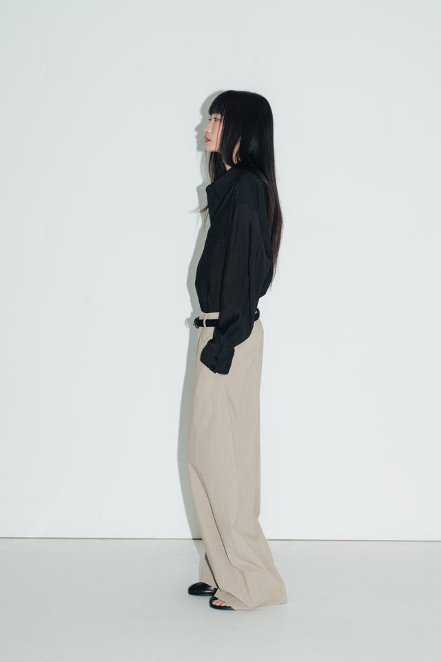 清透紋理鬆身襯衫 (黑)