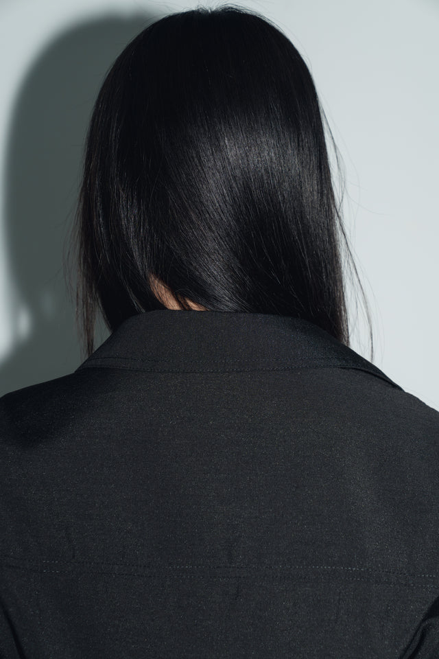 清透紋理鬆身襯衫 (黑)