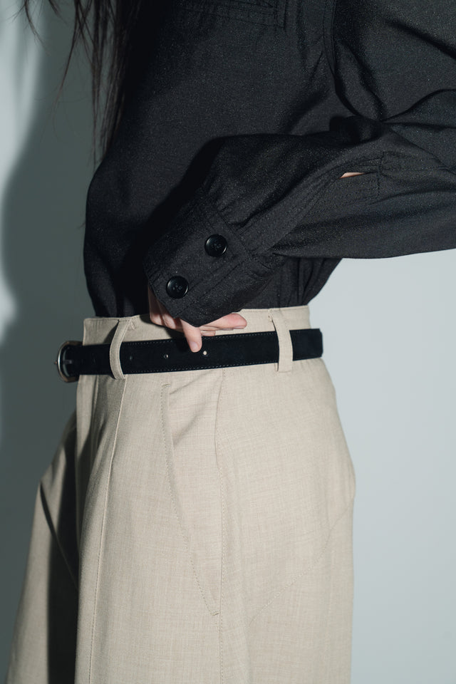 清透紋理鬆身襯衫 (黑)