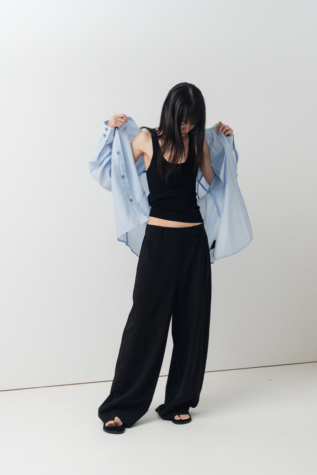 清透紋理鬆身襯衫 (水藍)