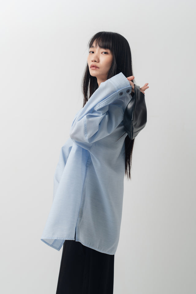 清透紋理鬆身襯衫 (水藍)