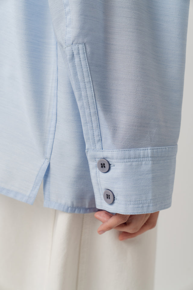 清透紋理鬆身襯衫 (水藍)