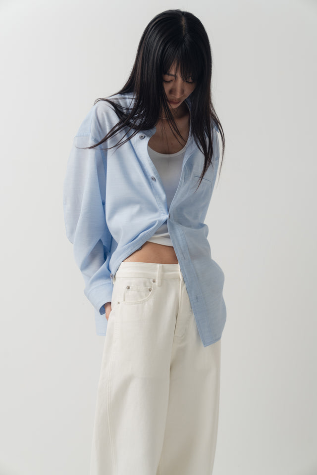 清透紋理鬆身襯衫 (水藍)
