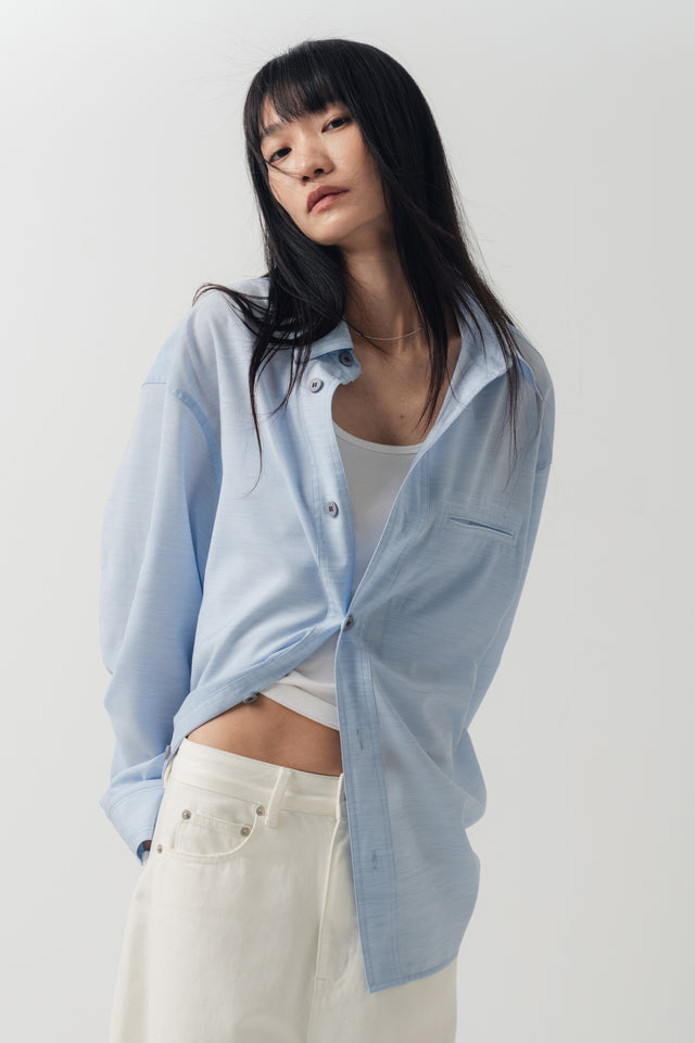 清透紋理鬆身襯衫 (水藍)