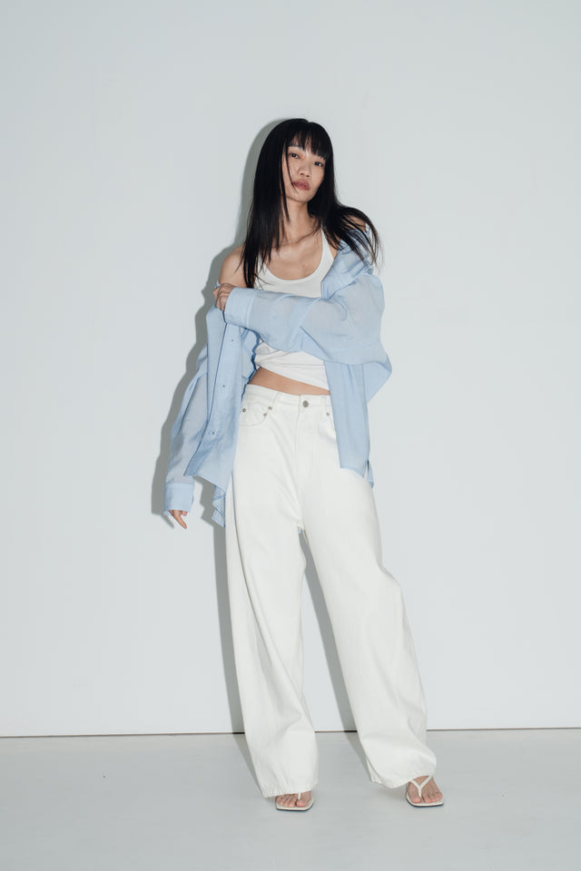 清透紋理鬆身襯衫 (水藍)