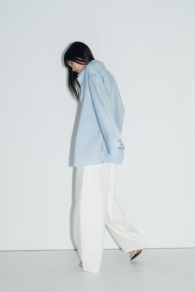 清透紋理鬆身襯衫 (水藍)