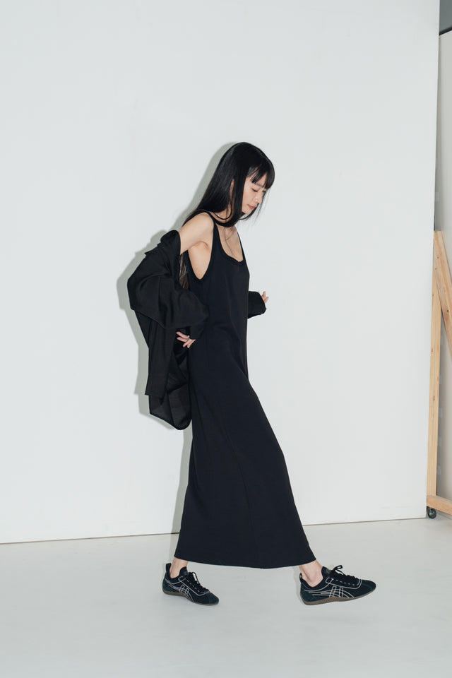 清透紋理鬆身襯衫 (黑)