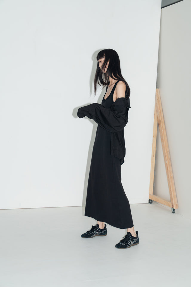 清透紋理鬆身襯衫 (黑)