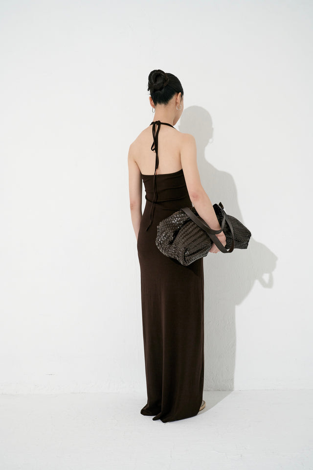 2-way halter neck dress (dark brown)