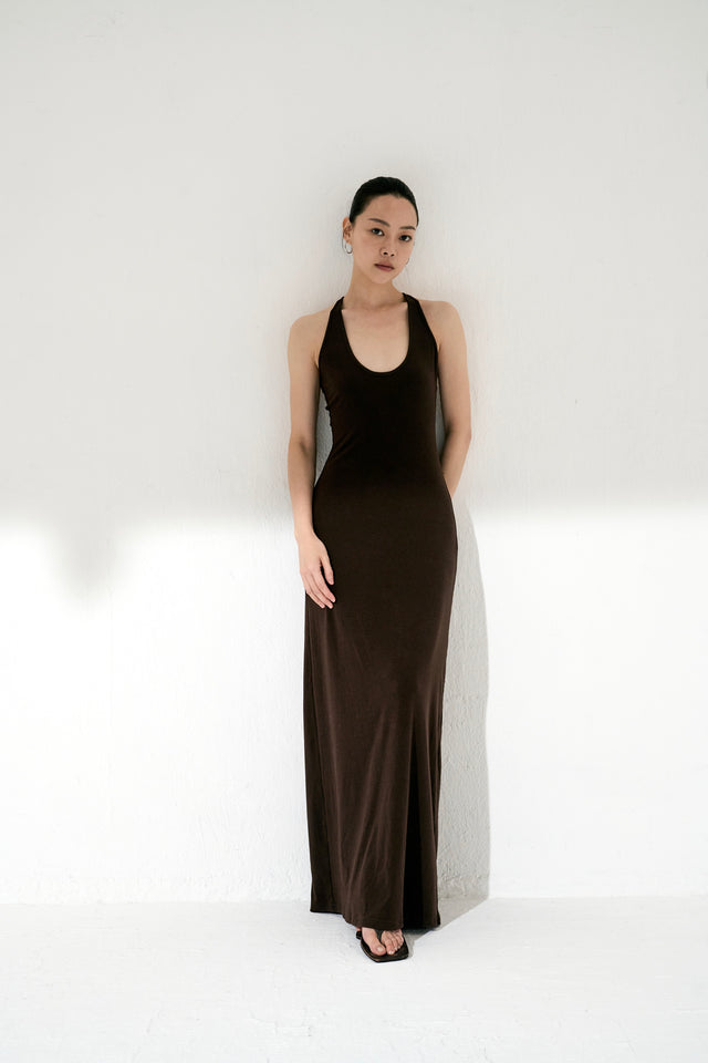 2-way halter neck dress (dark brown)