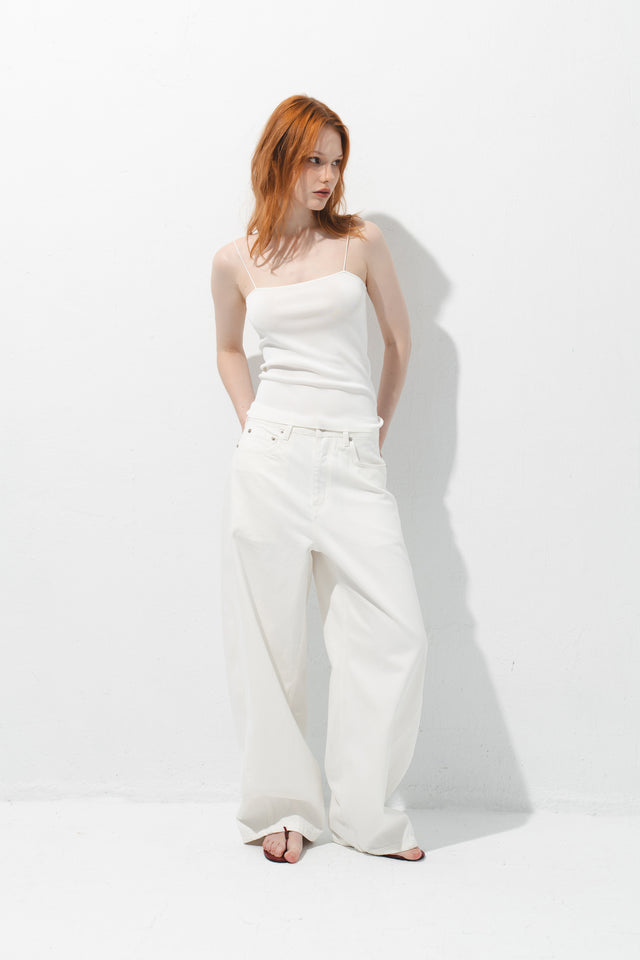 極細一字美肩針織背心 (白)