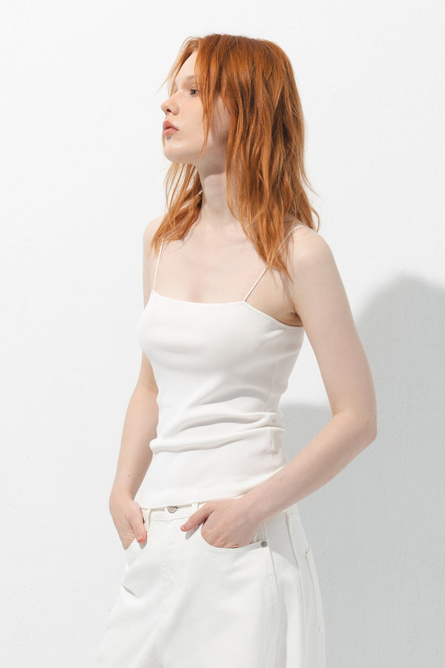 極細一字美肩針織背心 (白)