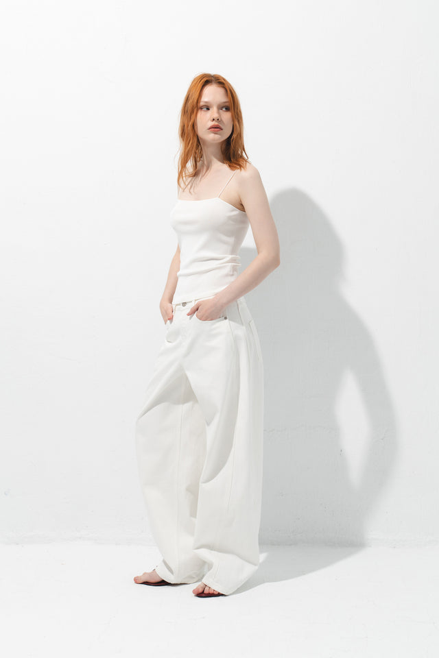 極細一字美肩針織背心 (白)