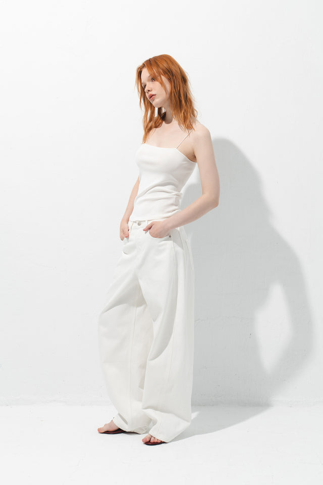 極細一字美肩針織背心 (白)