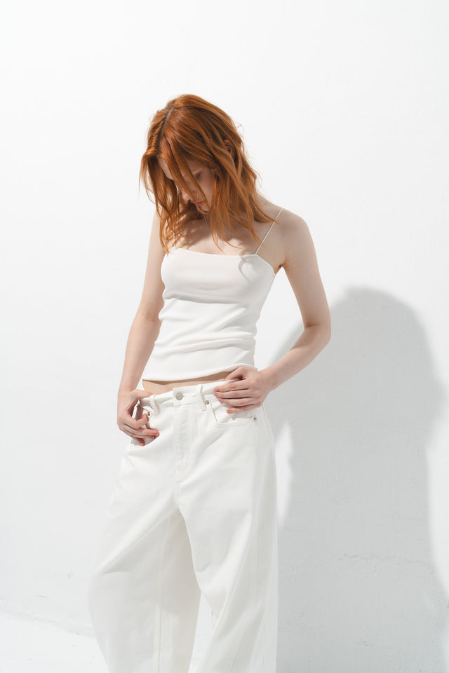 極細一字美肩針織背心 (白)