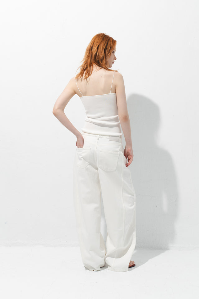 極細一字美肩針織背心 (白)