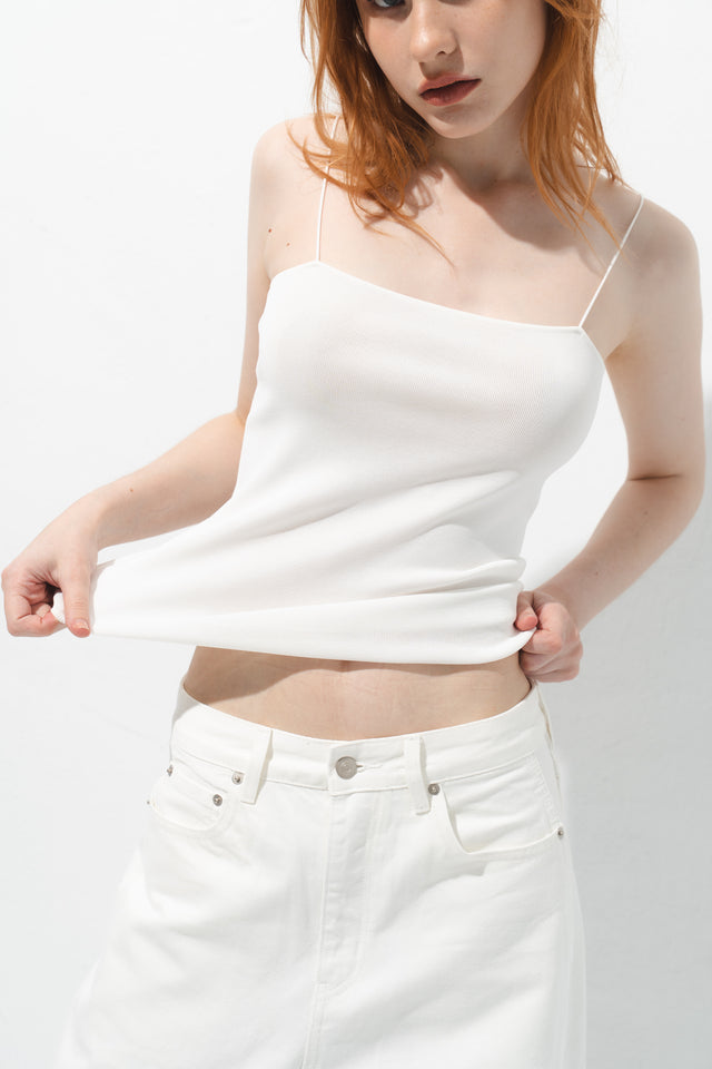 極細一字美肩針織背心 (白)
