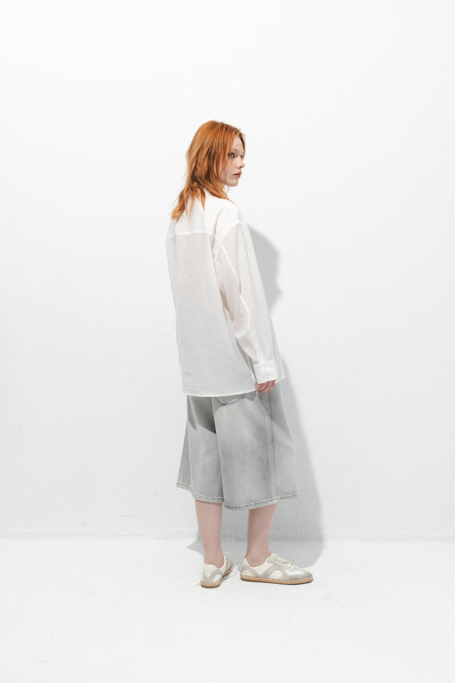 清透紋理鬆身襯衫 (白)