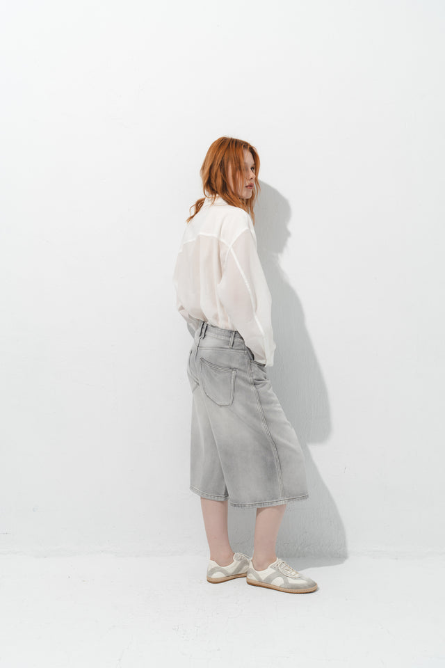 率性低腰七分丹寧褲 (淺灰)