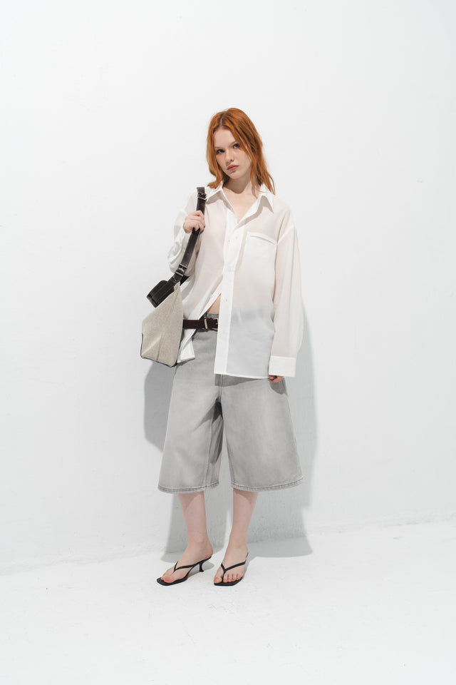 率性低腰七分丹寧褲 (淺灰)