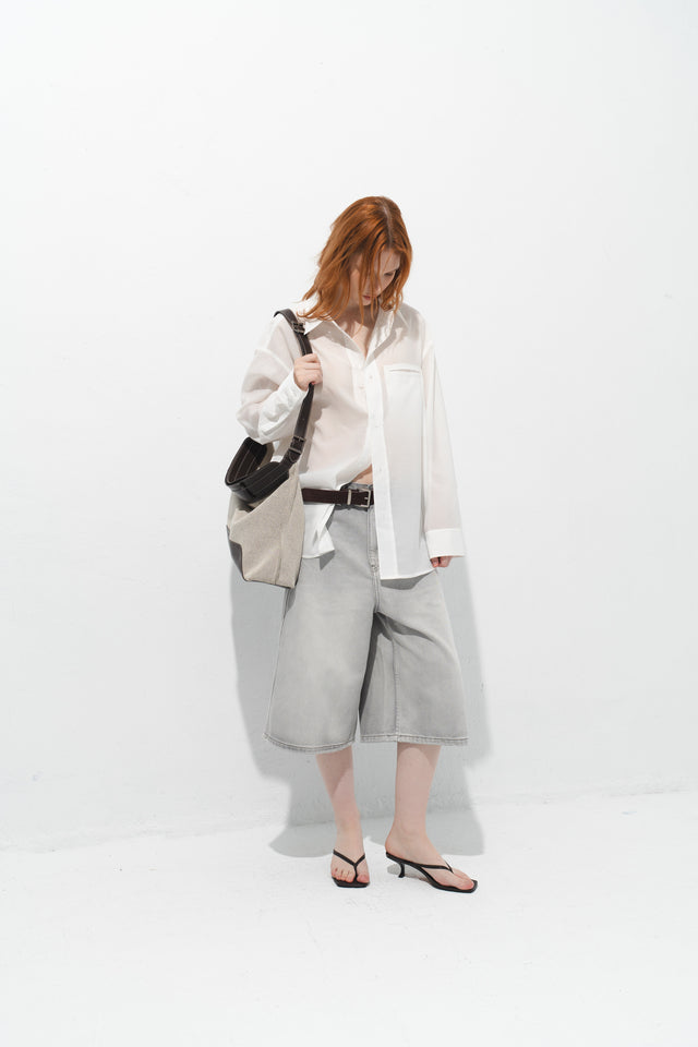 率性低腰七分丹寧褲 (淺灰)