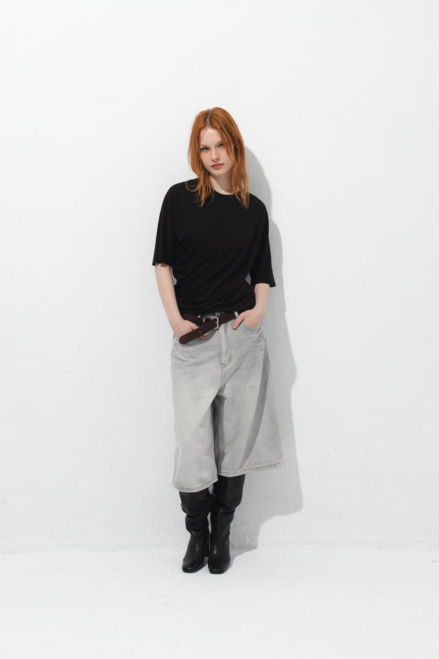 率性低腰七分丹寧褲 (淺灰)