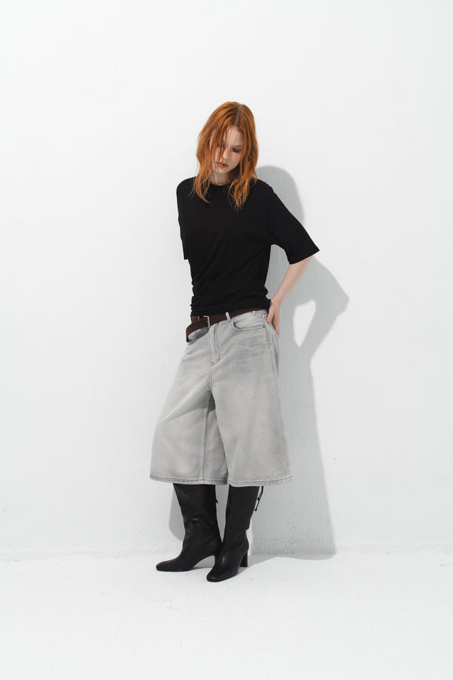 率性低腰七分丹寧褲 (淺灰)