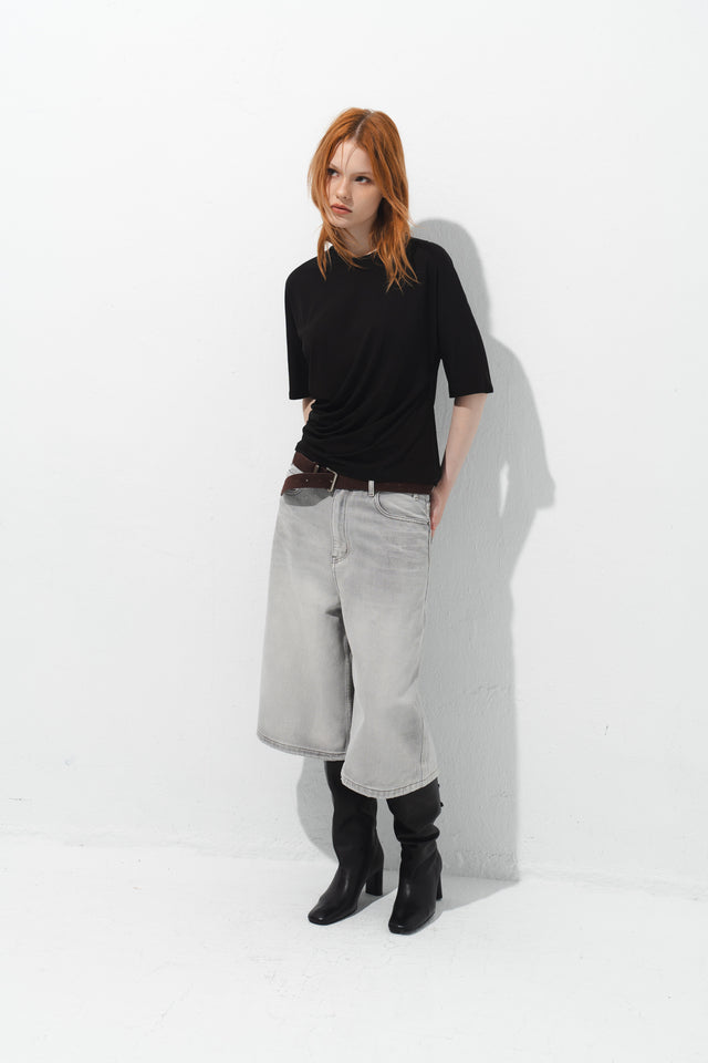 率性低腰七分丹寧褲 (淺灰)