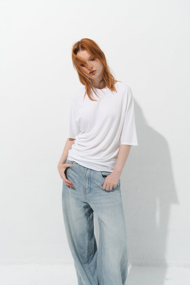 雕塑感堆襬Tee (白)