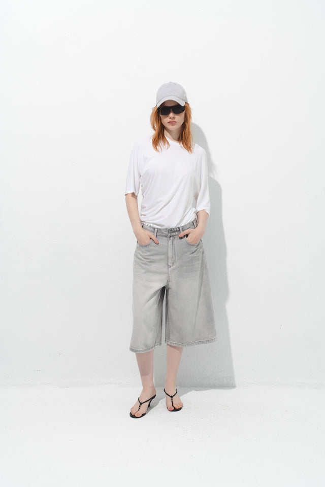 率性低腰七分丹寧褲 (淺灰)