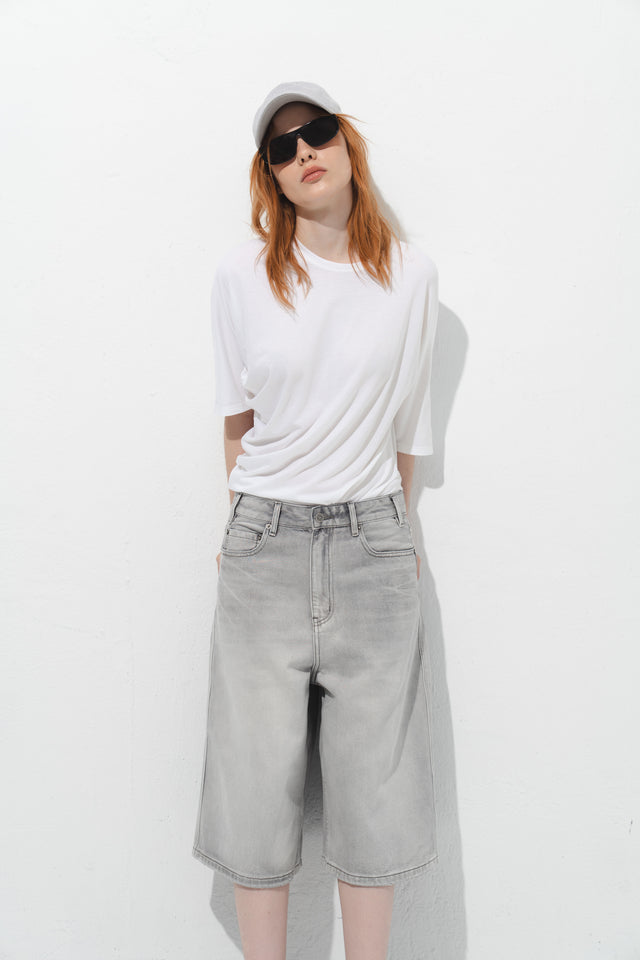 率性低腰七分丹寧褲 (淺灰)