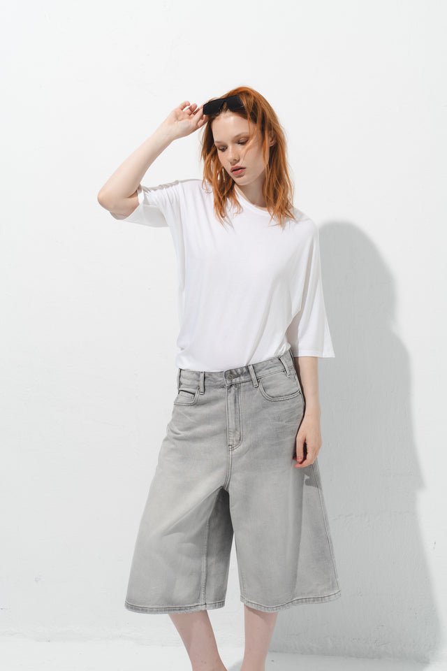 率性低腰七分丹寧褲 (淺灰)