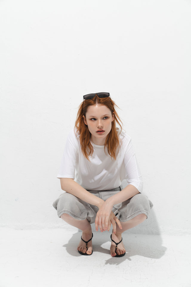 率性低腰七分丹寧褲 (淺灰)