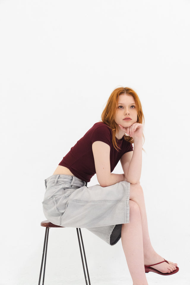 率性低腰七分丹寧褲 (淺灰)