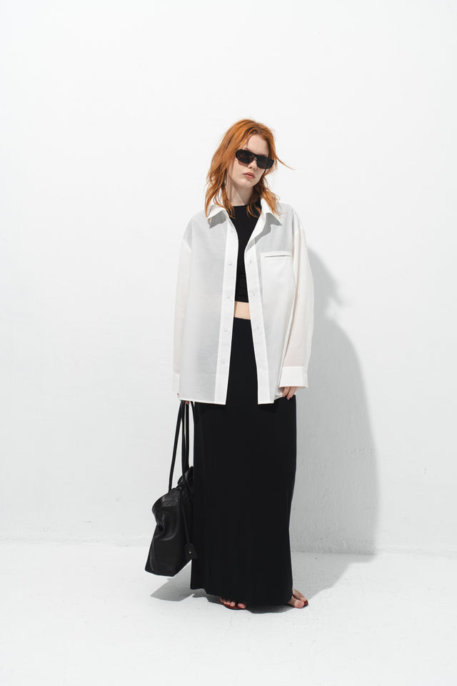 清透紋理鬆身襯衫 (白)