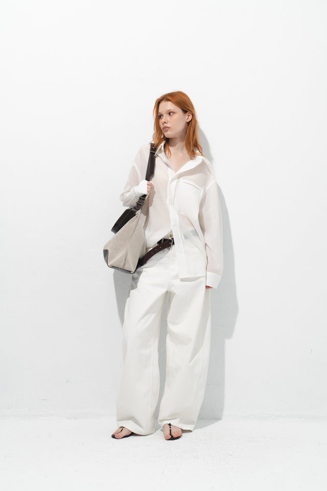 清透紋理鬆身襯衫 (白)