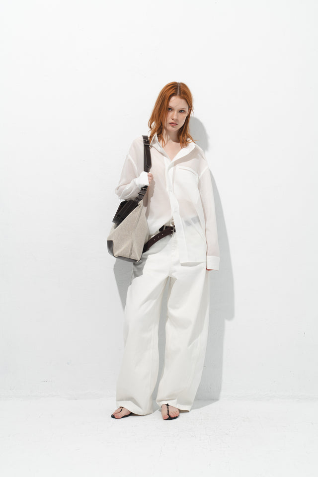 清透紋理鬆身襯衫 (白)