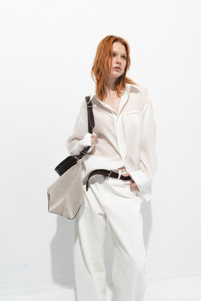 清透紋理鬆身襯衫 (白)