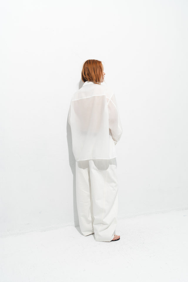 清透紋理鬆身襯衫 (白)