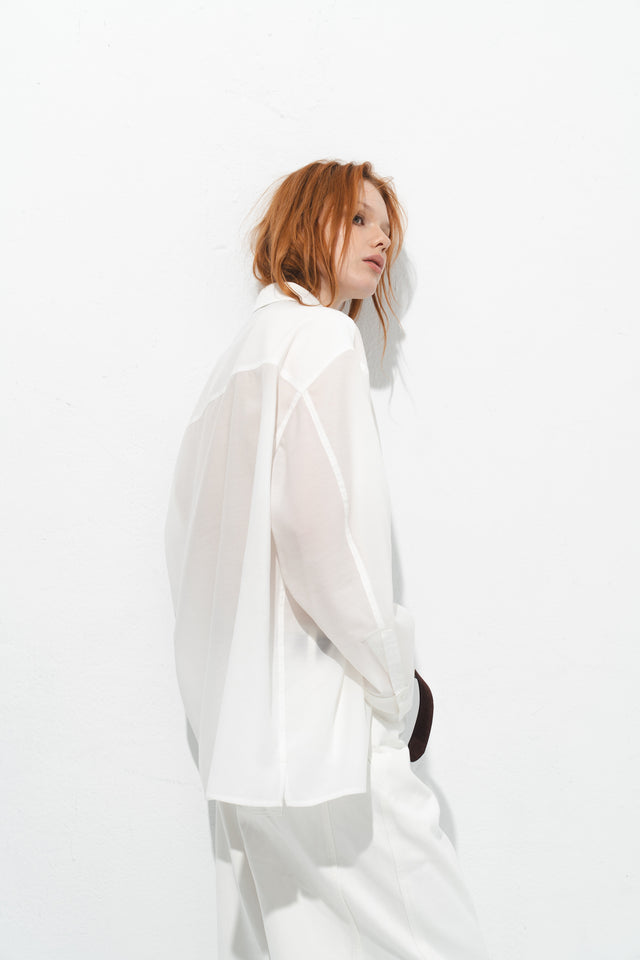 清透紋理鬆身襯衫 (白)