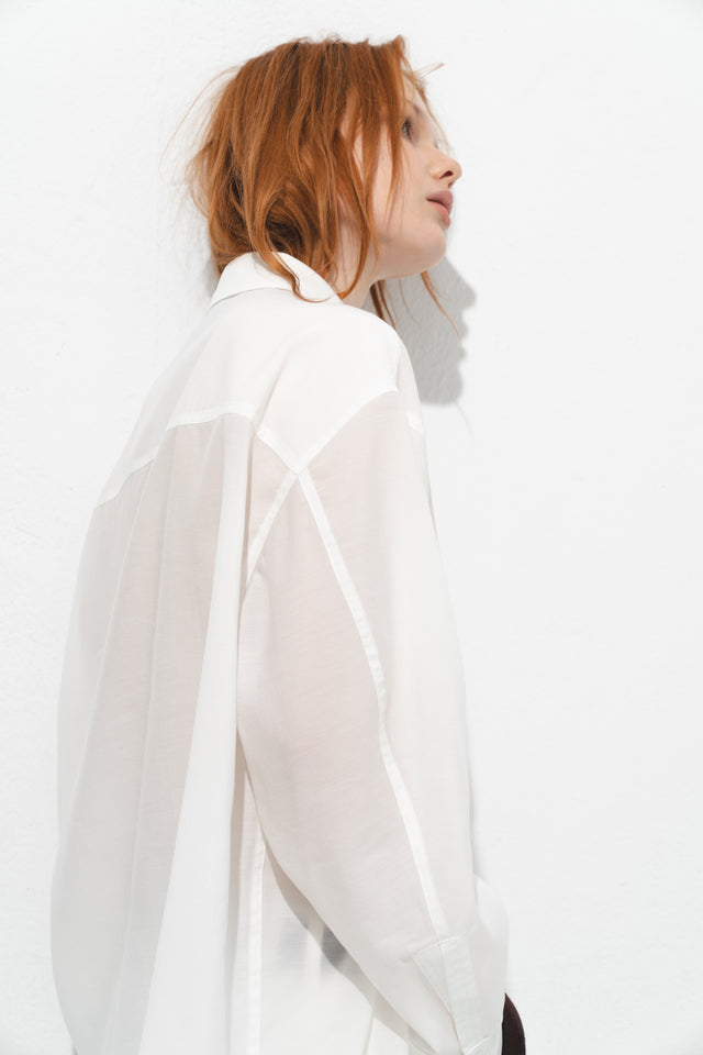 清透紋理鬆身襯衫 (白)