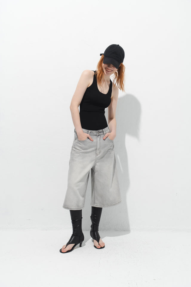 率性低腰七分丹寧褲 (淺灰)