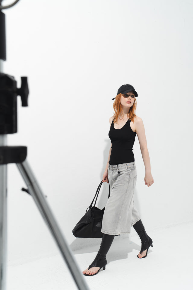 率性低腰七分丹寧褲 (淺灰)