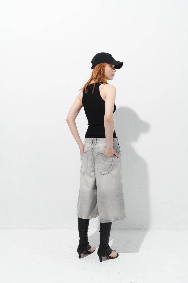 率性低腰七分丹寧褲 (淺灰)