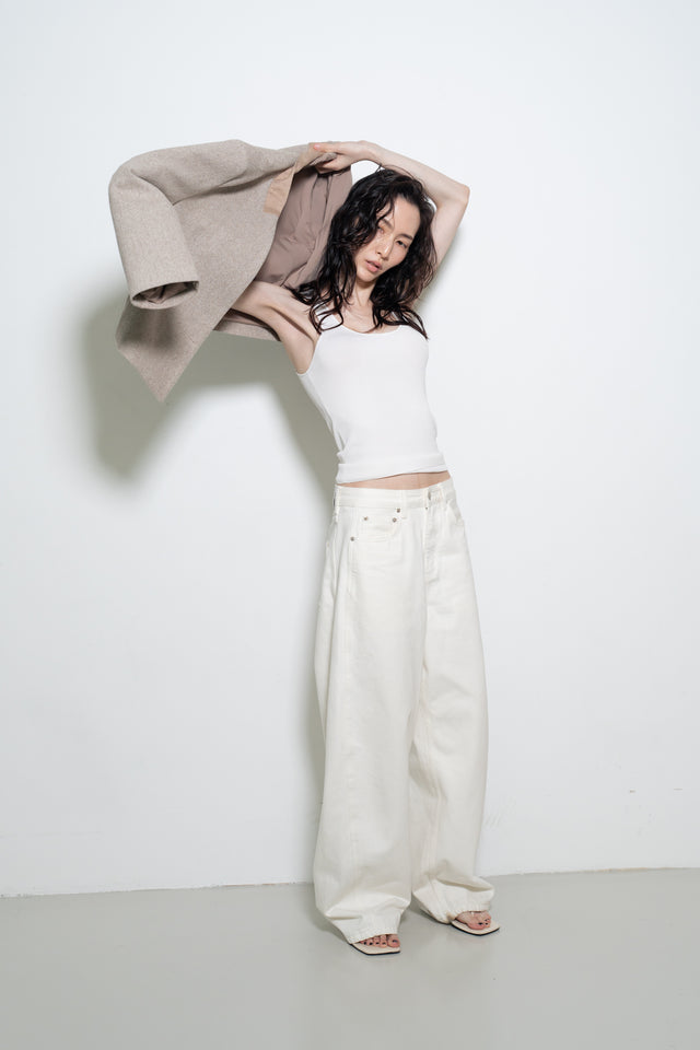 拼接領收腰短版西外 (裸麥)