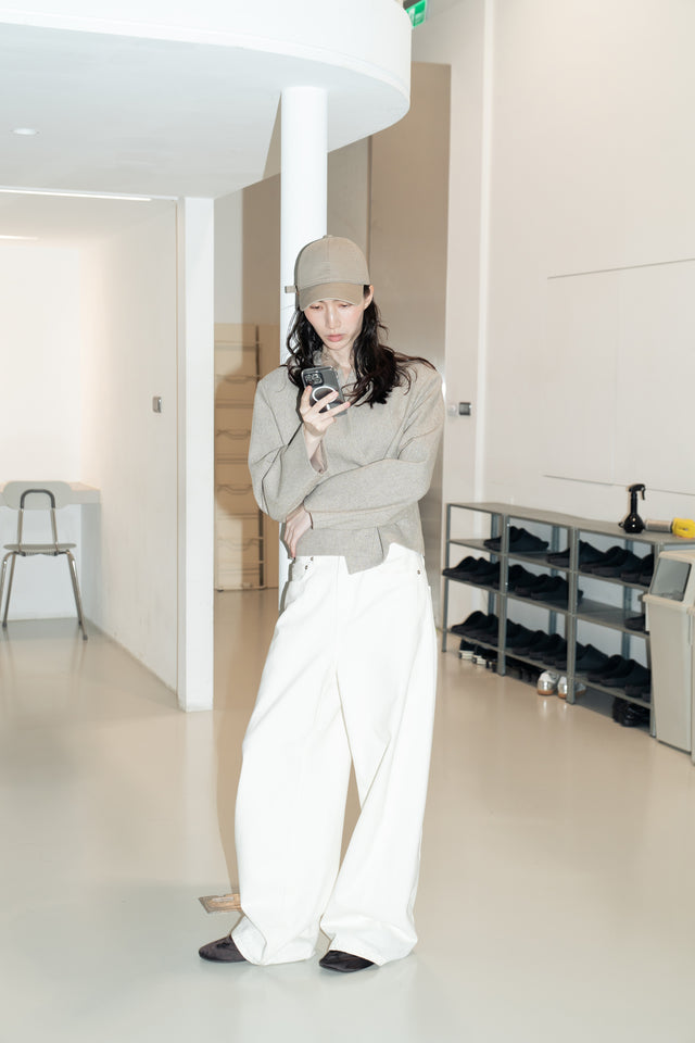 拼接領收腰短版西外 (裸麥)