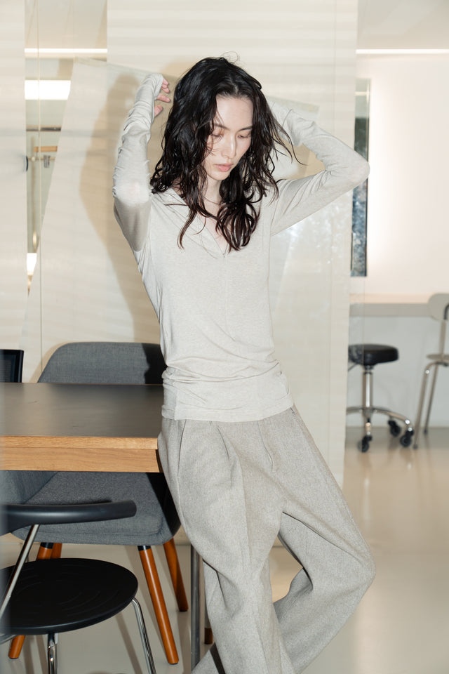 天絲羊毛拉鏈連帽衫 (燕麥)