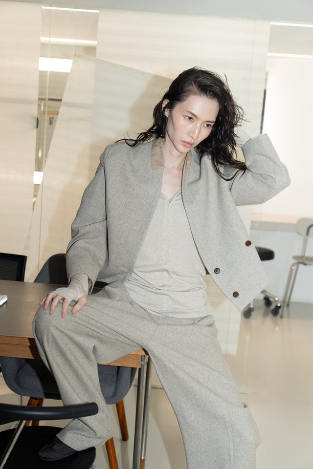 天絲羊毛拉鏈連帽衫 (燕麥)